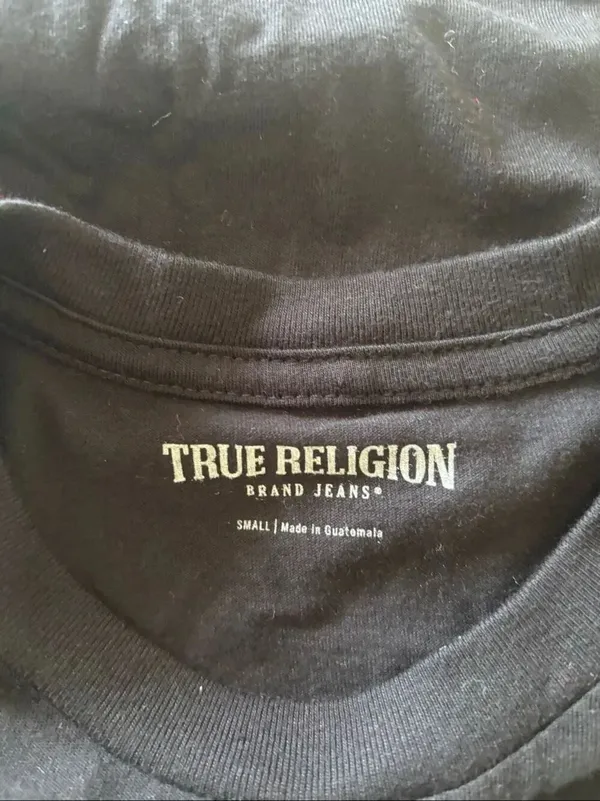 True Religion Gold Stud Embellished Crew Neck Tee Womens Small Black Bling - Image 3