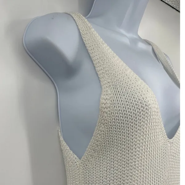 Newbury Kustom Open Knit Sleeveless Sweater Sz M Coastal Boho Summer Deep V - Image 4