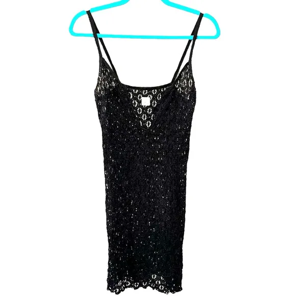 Black‎ Crochet Slip Dress Sheer Mesh Mini Festival Y2K XS S - Image 2