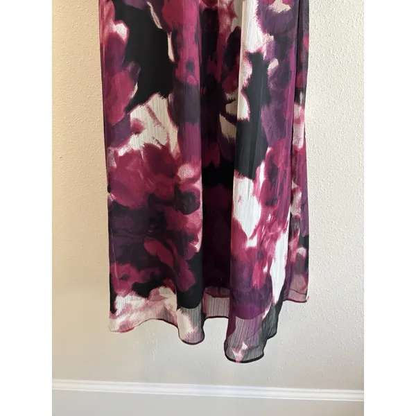 DKNY Size 8 Abstract Floral Balloon Sleeve Faux Wrap Dress - Magenta &‎ Plum - Image 6