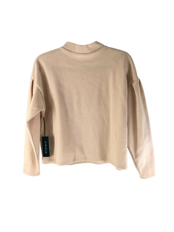 Kirious Womens Sweater Pleated Sleeve Mock Neck Ribbed Knit Boxy Beige Size XS - Image 2