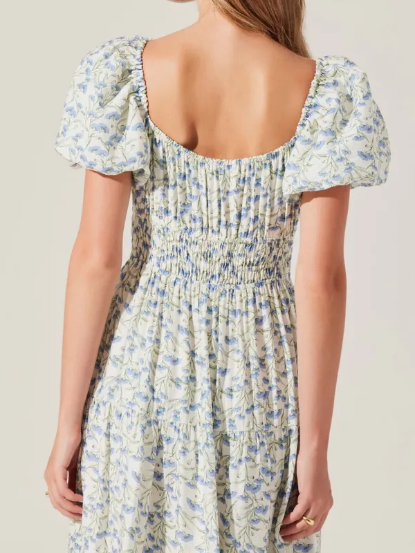 Astr Floral Smocked Maxi Dress in Light Blue and Cream - Image 5