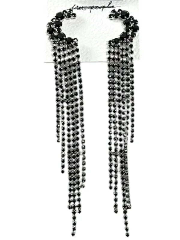 Free People You Make Me Feel Like Dancing Dangles Moon Earrings Silver Onyx NWT - Image 4