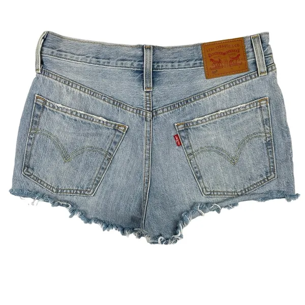 Levi's 501 Blue Women's Mid Rise Distressed Frayed Raw Hem Denim Jeans Shorts 27 - Image 2