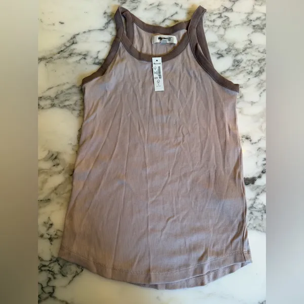NWT Madewell bright side fitted tank top tan brown trim STUBBORN GREEN TAPE - Image 2