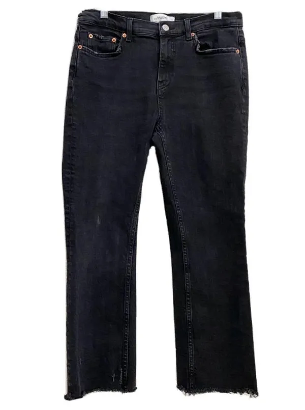 Woman Premium Denim Collection Black Raw Hem Straight Leg Cropped Jeans 6 - Image 2
