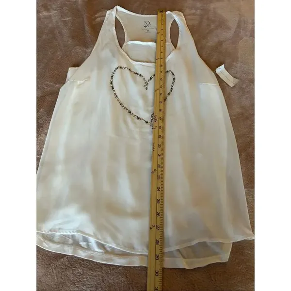 NWT NY&C Sleeveless Racerback Blouse Ivory XL Bling Heart Design Lightweight Su - Image 16