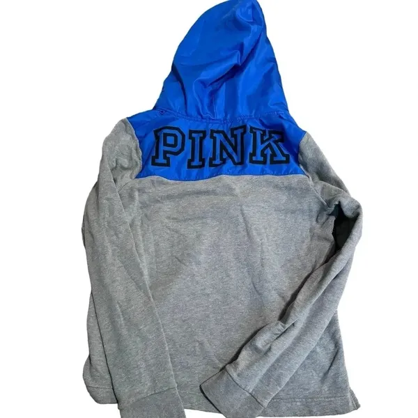Victoria's Secret Women's Long Sleeve Gray Blue‎ Hoodie 1/4 Zip Size Large - Image 2