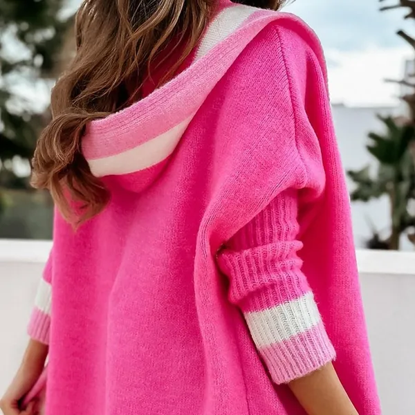 Vibrant Color Block Knit Long Cardigan - Soft & Oversized Size XL - Image 6