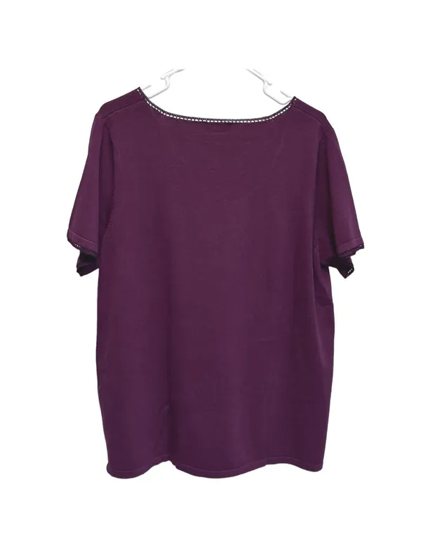Avenue Purple Short Sleeve Knitted Trim Top Plus Size 18/20 - Image 2