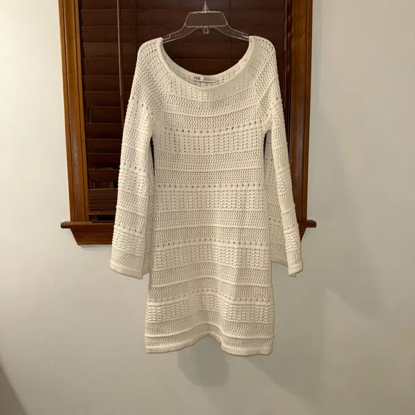 NWOT Zara White Knit Long Sleeve Knee-Length Square-Neck Dress 3433/003/250 - Image 8