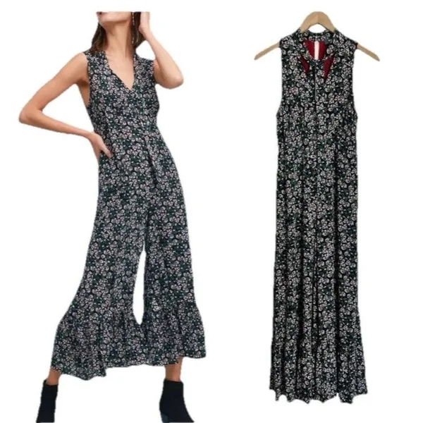 Anthropologie Maeve Ansonia Jumpsuit Multi Floral Wide Leg Ruffle Womens US 4 - Image 8