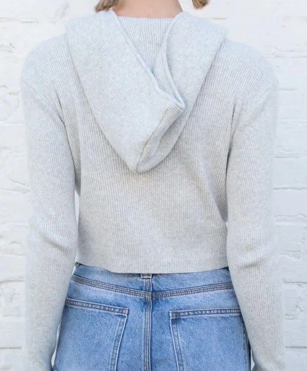 Brandy Melville grey ribbed cropped hoodie - Image 2