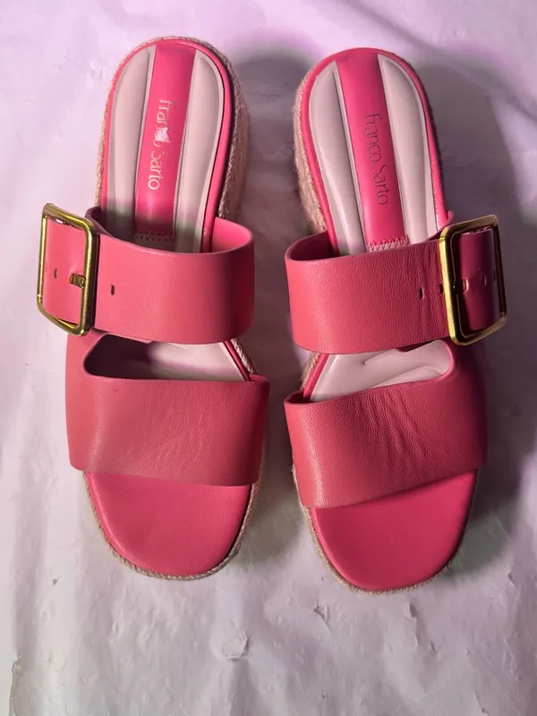 Franco Sarto Coral Pink Espadrille Wedge Slide with Gold Buckle - Image 4