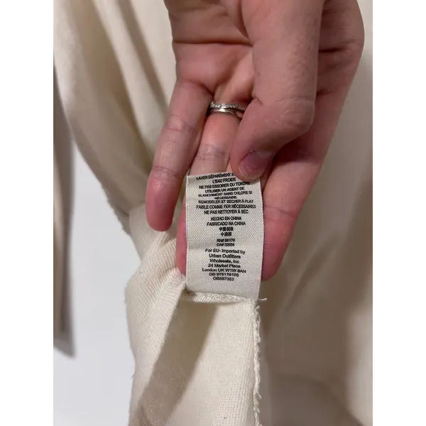 We The Free Free People Cream Henley Long Sleeve Button Down Raw Seam Top L - Image 5
