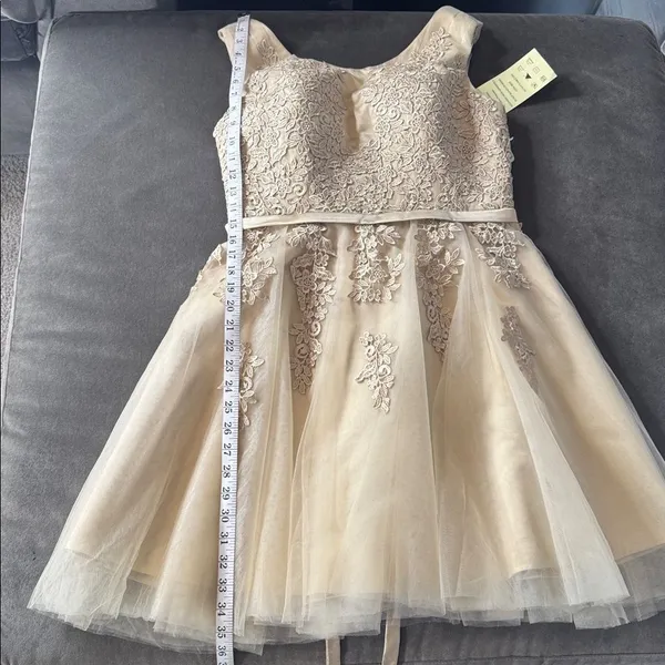 Women’s Gold Satin and Tulle Floral Short Prom Party Formal Dress Size 8 NEW - Image 10