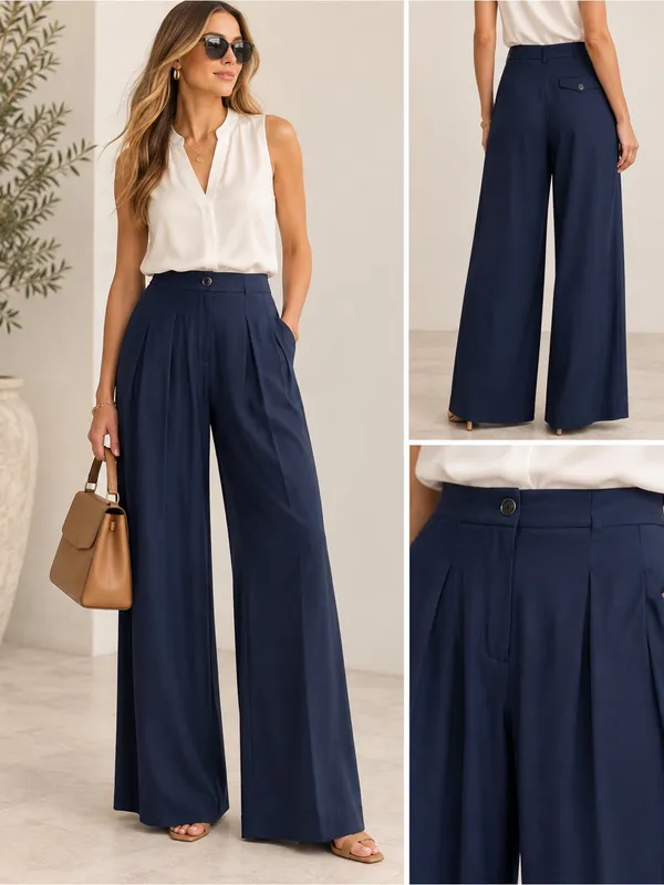 Ramy Brook Russell Wide Leg Tailored Pants Trousers – Navy – Size 4 NWT - Image 2