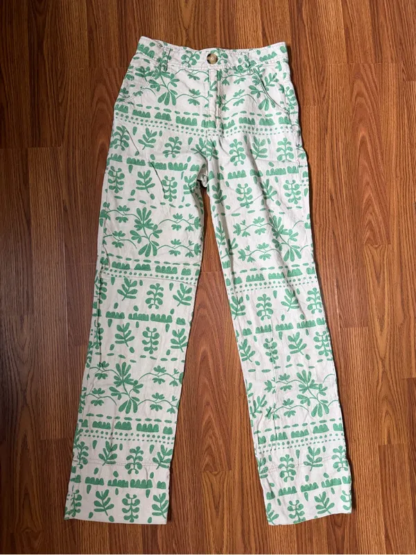 Zara Linen Leaf Print Boho High Rise Lightweight Straight Leg Pants Small - Image 2