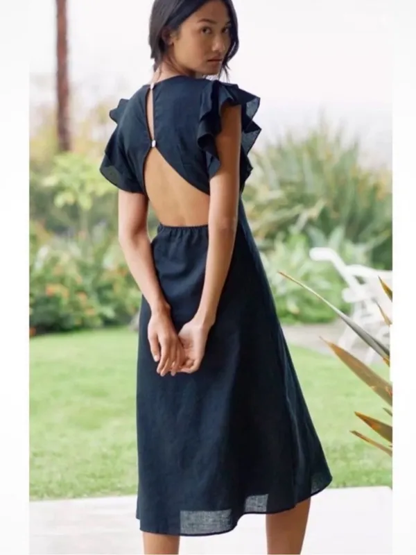 Anthropologie Charlie Holiday Ruffled Cover-Up Midi Dress in black size 6 - Image 2