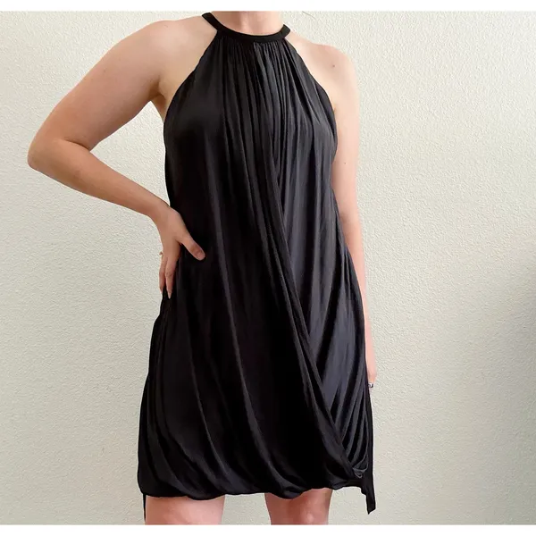 A.L.C. Black Gray Draped Halter Neck Shift Mini Dress Elegant Party Dress Size M - Image 8