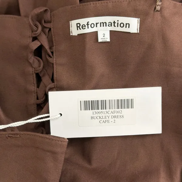 Reformation Buckley Strapless Midi Dress Brown Stretch Organic Cotton Size 2 New - Image 8