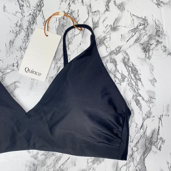 NWT Quince Black Italian V-Neck Bikini Swim Bathing Suit Top Women's Size Small - Image 3