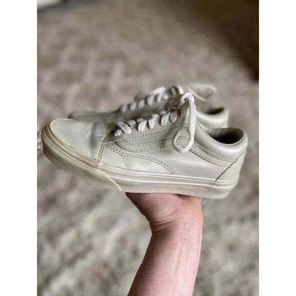 Vans Leather Low Top Sneakers Old Skool 90s Y2K Ivory VTG Skater Preppy Gen Z 6 - Image 2