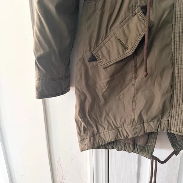 Abercrombie Military Green Brown Sherpa Fur Lined Hood Winter Parka Y2K Large - Image 3