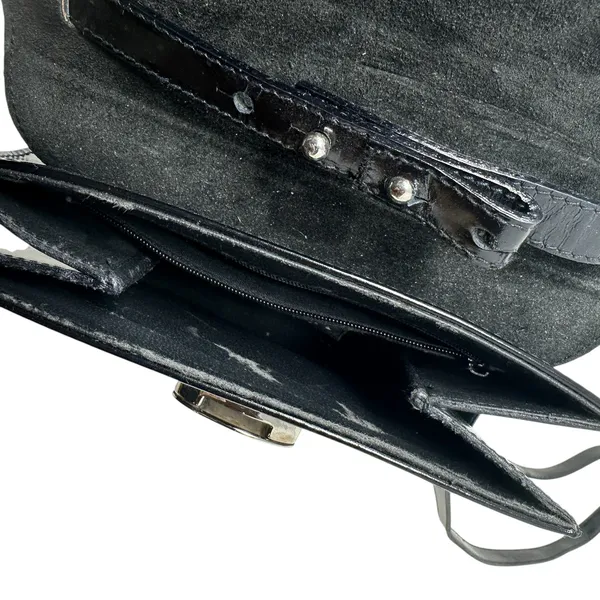 Furla Vintage‎ Shoulder Bag Purse PVC Vinyl Silver Buckle Black - Image 8