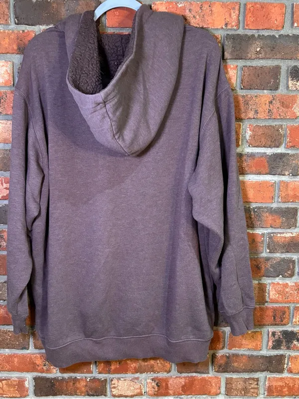 Aerie womens sherpa lined oversized full zip hoodie brown XL - Image 3