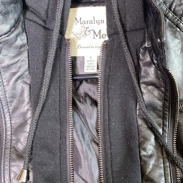 Faux Leather Double Zip Biker Jacket Black - Image 10