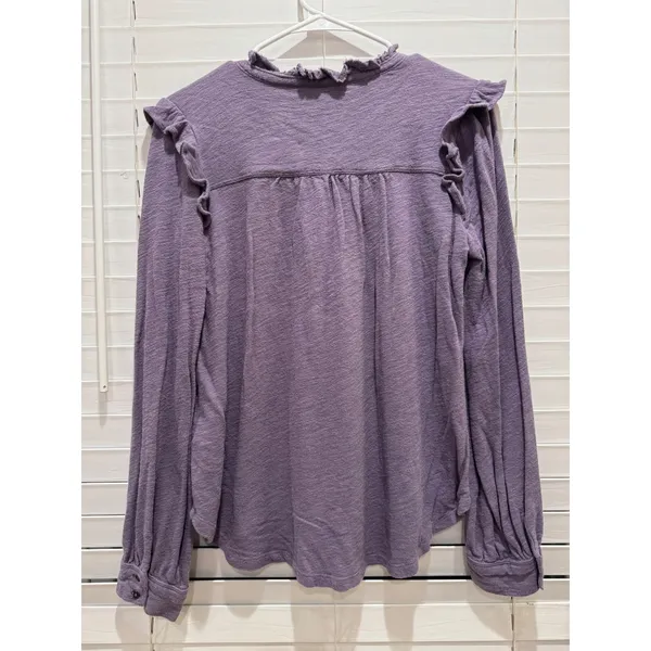 Pilcro Anthropologie Ruffle Henley Top Sz S Purple Slub Knit Long Sleeve Boho - Image 6