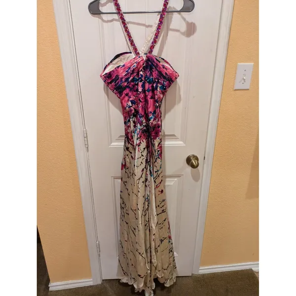 La Femme Multicolor Floral Rhinestone Embellished Halter Evening Gown EUC Sz 0 - Image 10