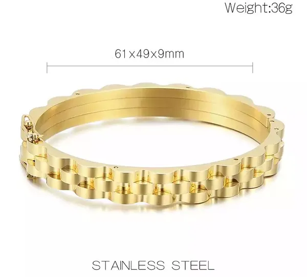 9mm Stainless Steel Cuff Bangle Unisex Bracelet (Gold) - Image 5