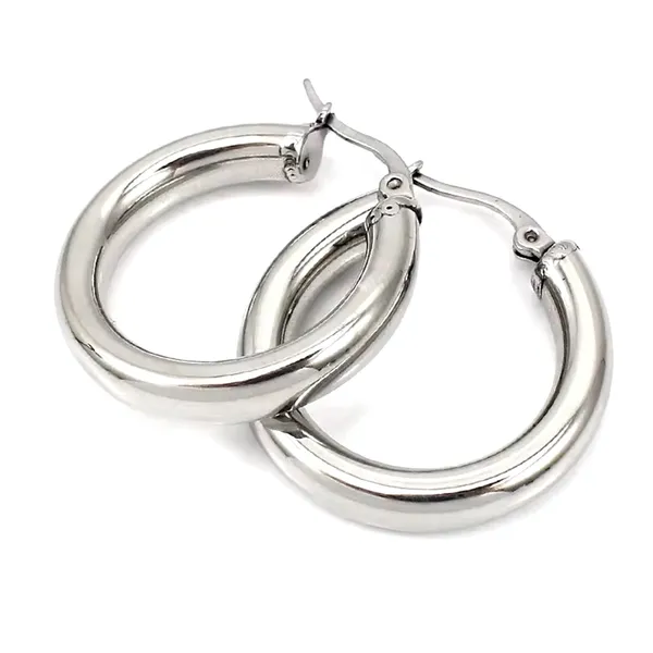 Large Tubular 18k White Gold Filled Hoop Earrings,‎ 30mm - Image 4