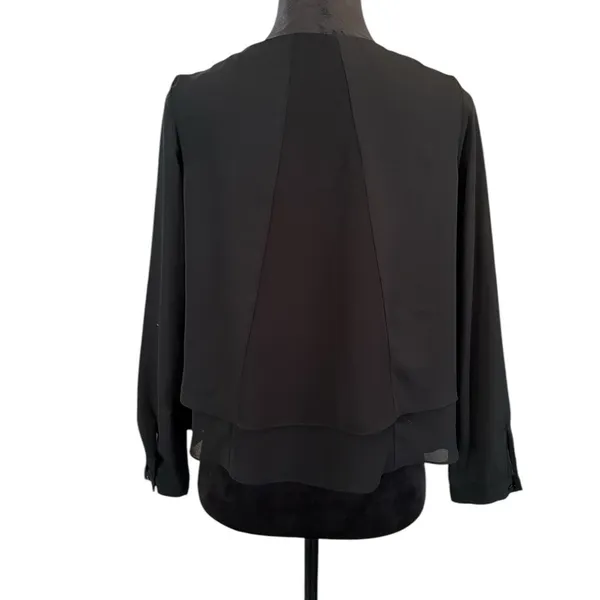 ZARA BASIC Black Tiered Layered Long‎ Sleeve Blouse XS - Image 4