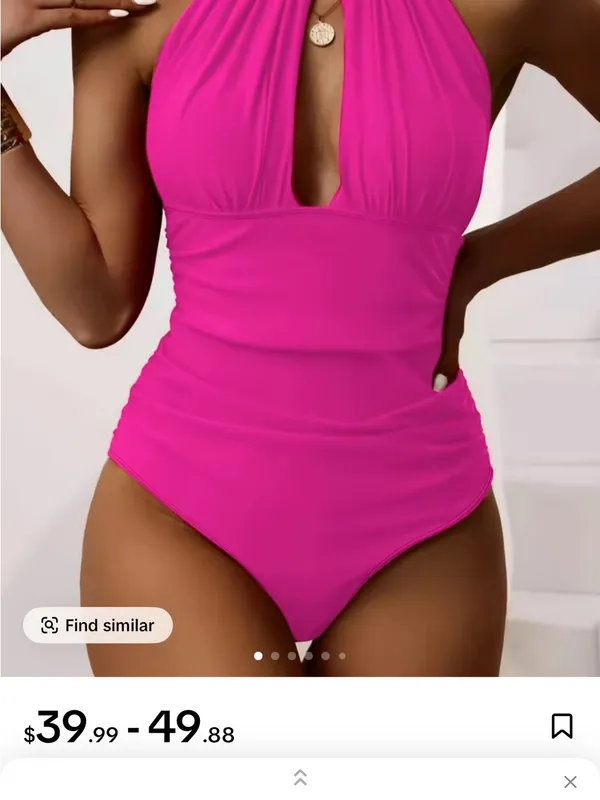 Girls Pink Halter One-Piece Swimsuit - Image 2