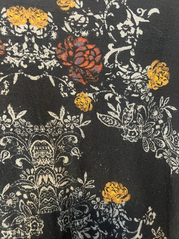Free People Black Floral Long Sleeve Peasant Top with Rust & Mustard Accents - Image 2