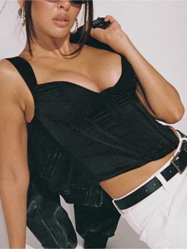 Princess Polly Rowley Black Corset Top Cropped Silky Size 4 - Image 2