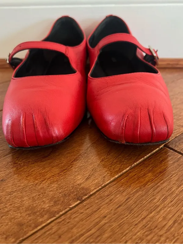 COS Red Leather Mary Jane Flats with Buckle Strap - Image 4