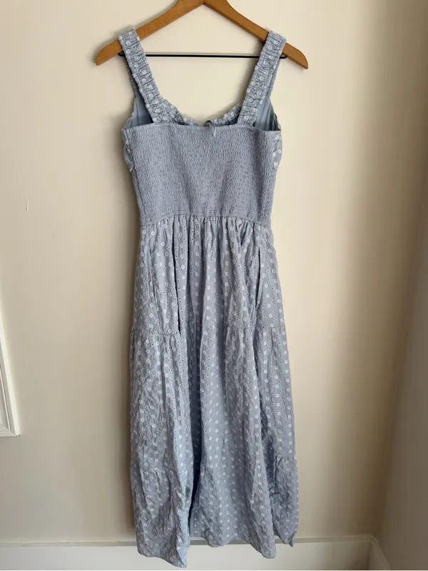 Hollister Sophia Blue Sweetheart Neck Smocked Embroidered Maxi Sun Dress Medium - Image 8