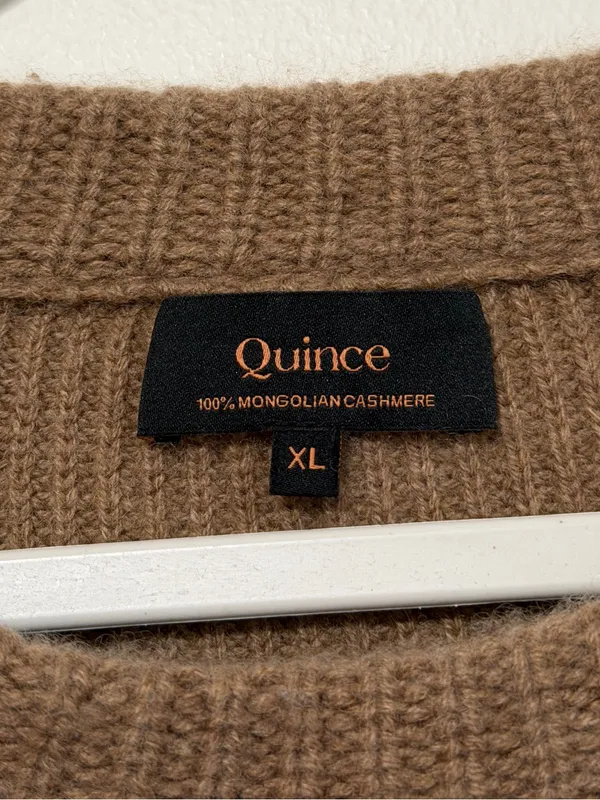 Quince Mongolian Cashmere Fisherman Crewneck Sweater Size XL Women’s Tan Brown - Image 3