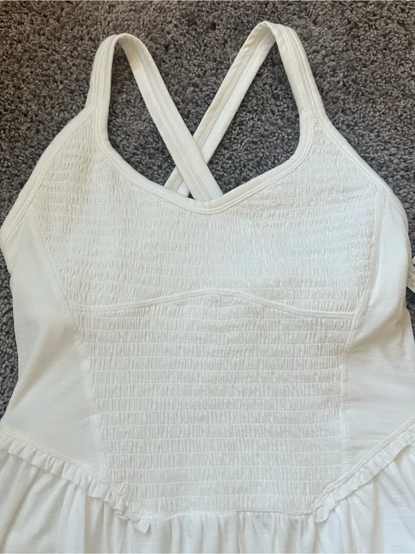 Free People Cream Smocked Mini Dress with Crossback Straps - Image 4