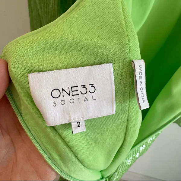One33 Social Lime‎ Green Sequin Mini Dress Size 2 - Image 5
