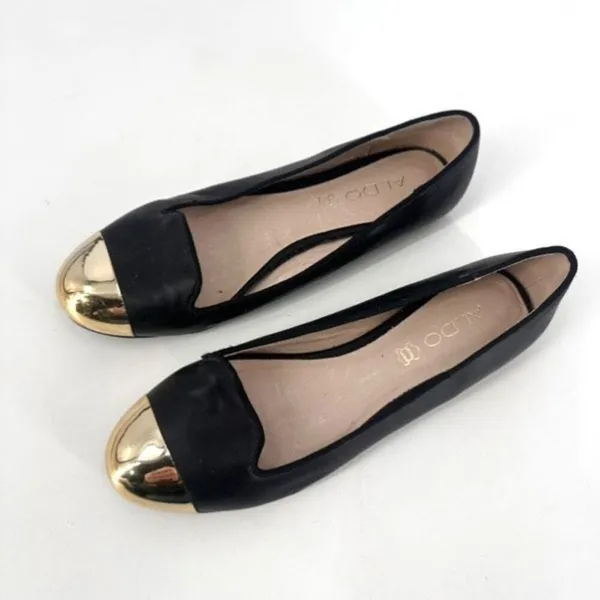 Aldo‎ Women’s Leather Black and Metallic Gold Flats Loafers Size 7.5 - Image 8