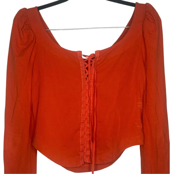 Free People Willow Corset Top Lace Up Bustier Orange Reversible - Image 3