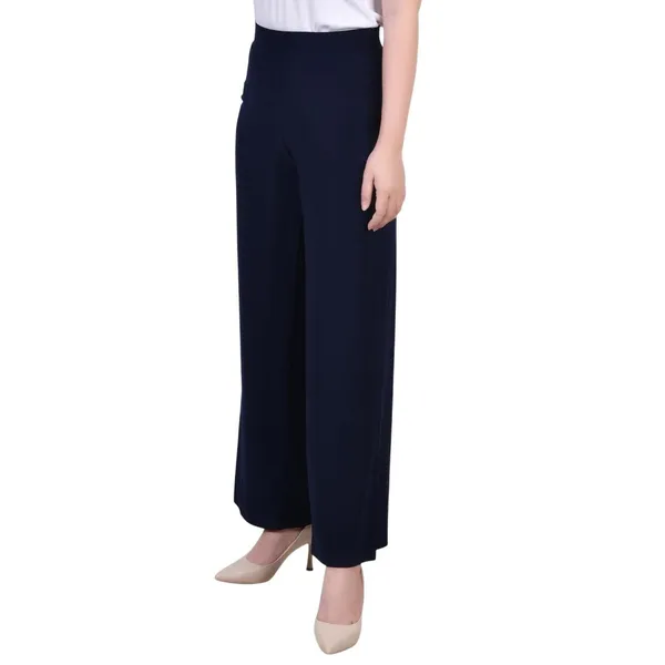 NWT Ny Collection Petite Mid Rise Pull On Wide-Leg Palazzo Pants Navy Blue SP - Image 2
