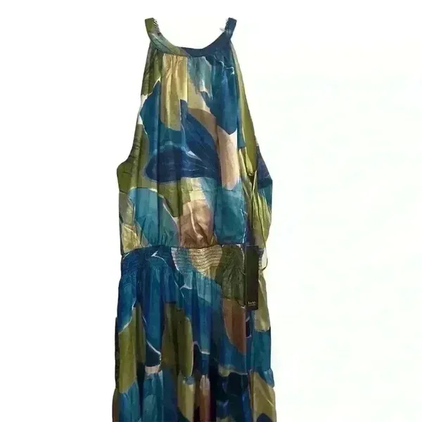 Nicole Miller Women's Sleeveless Halter Maxi Dress M‎ Multicolor Formal - Image 13
