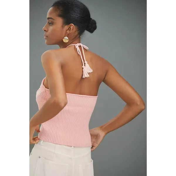 Anthropologie 525 Crochet Halter Tank Peach Tie Neck Size XS. NEW! - Image 2