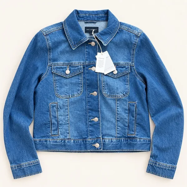 Free Assembly Womens Cropped Denim Jacket Medium Wash Blue Size M - Image 5